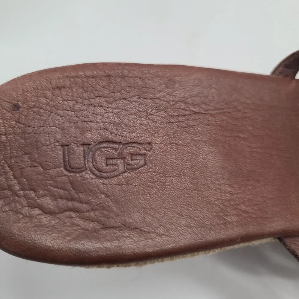UGG BROWN ADDYSON LEATHER WEDGE PLATFORM SANDALS OPEN TOE WOMENS SIZE 10